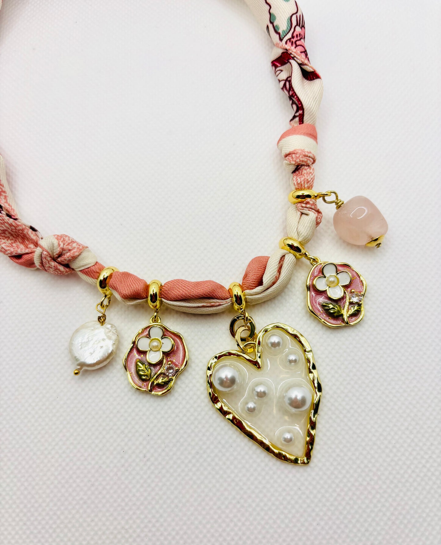 Blush Garden Heart Scarf Necklace