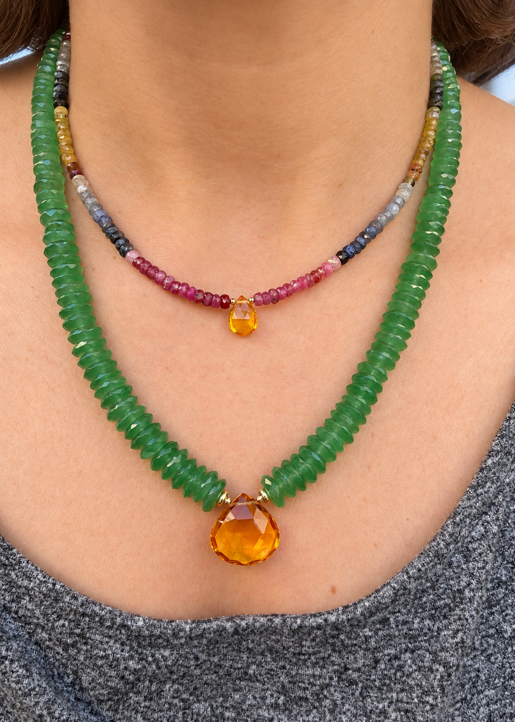 Verdant Glow Green Onyx & Citrine Necklace