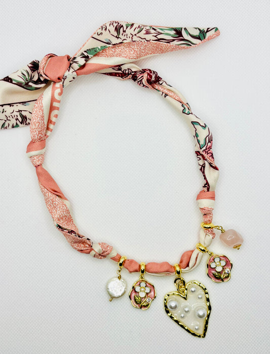 Blush Garden Heart Scarf Necklace
