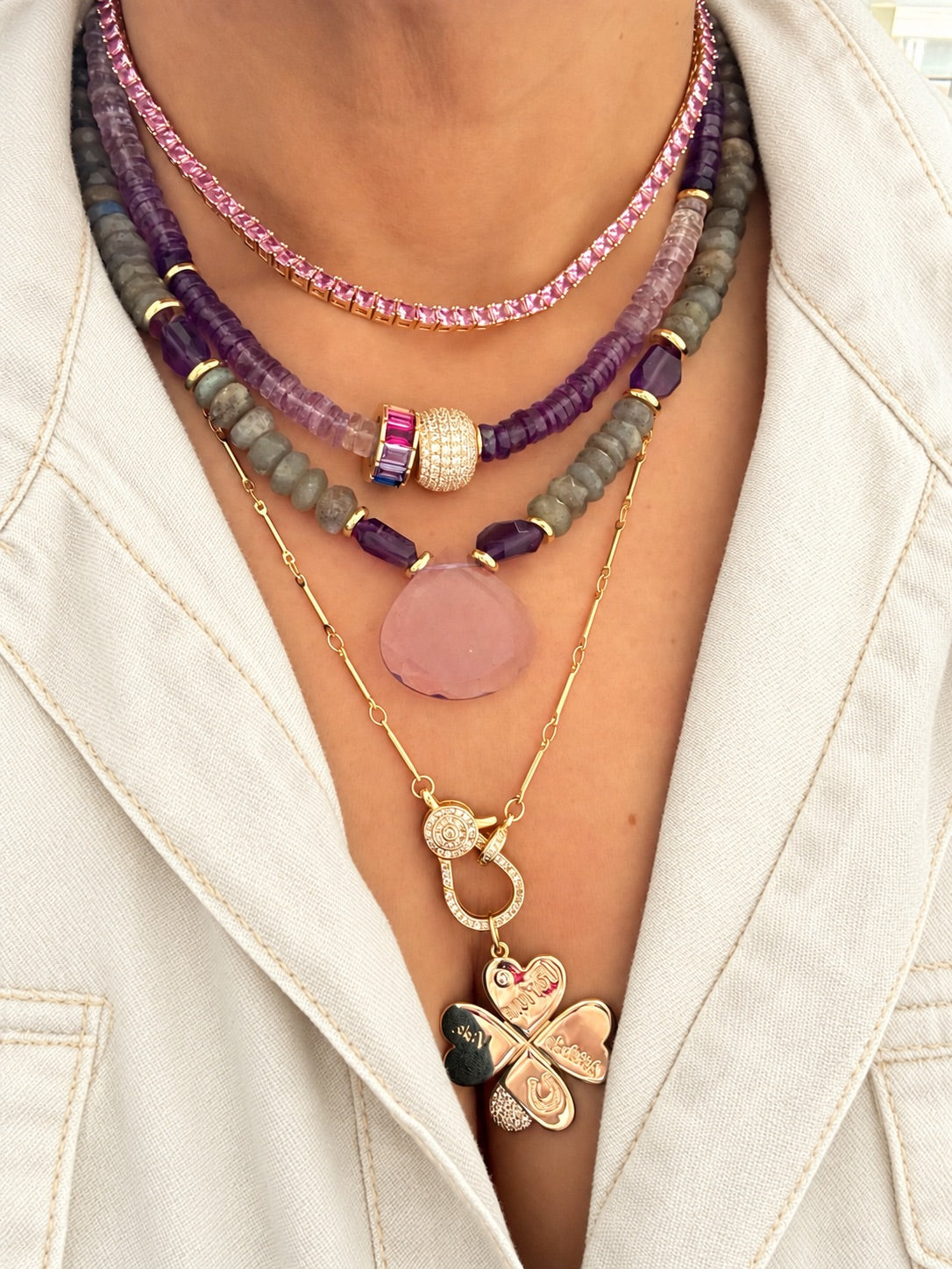 Labradorite & Amethyst Pear Drop Necklace