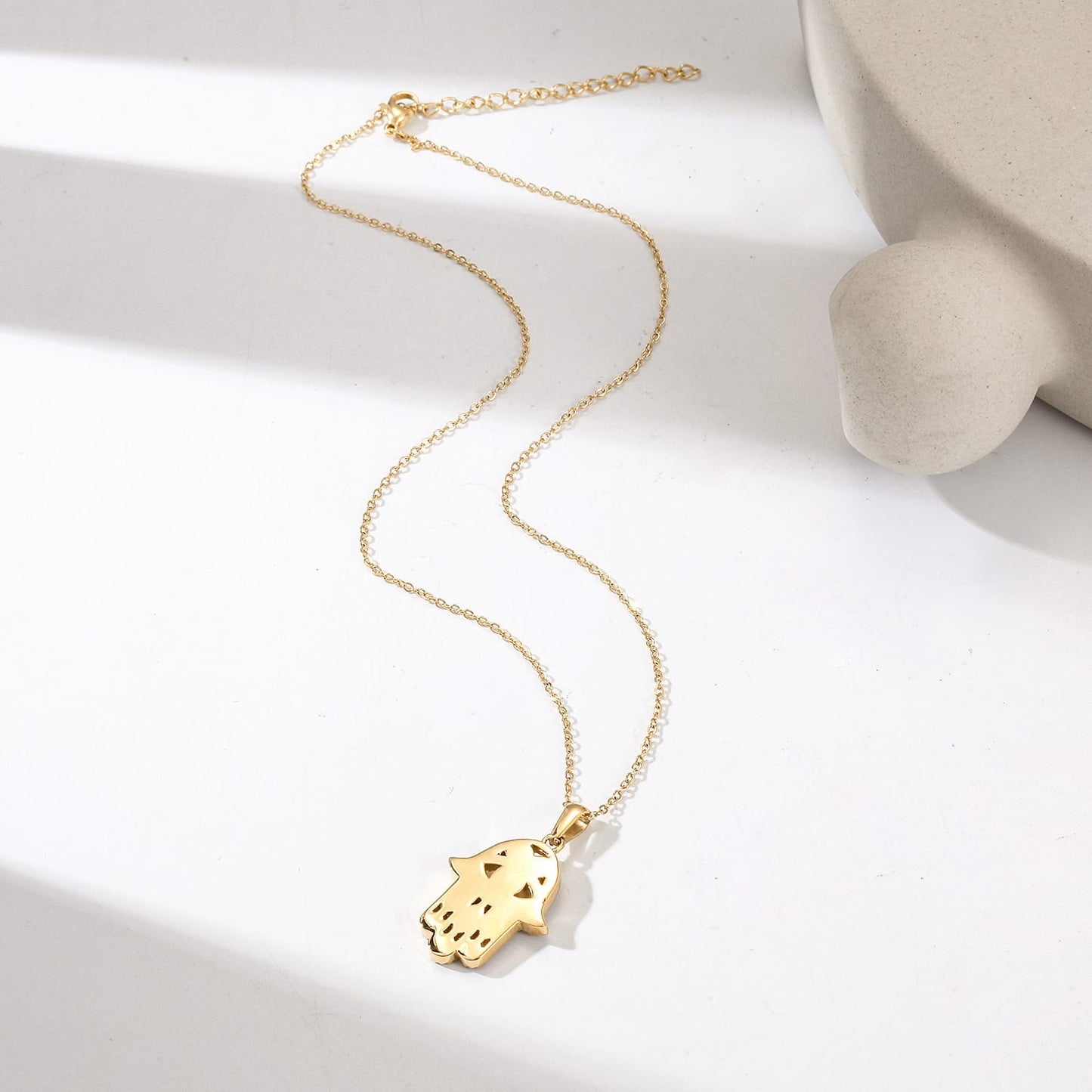 Gold Hamsa Pendant Necklace with Multicolor Stones