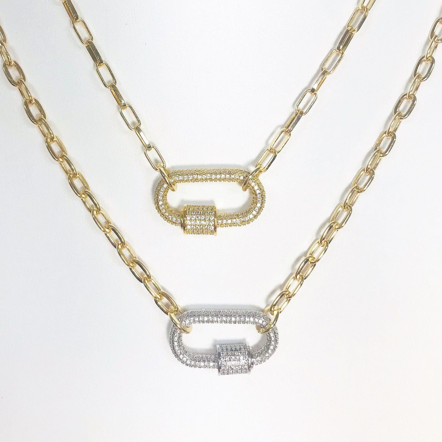Bold Link Lock Necklace – Dual Tone Sparkle