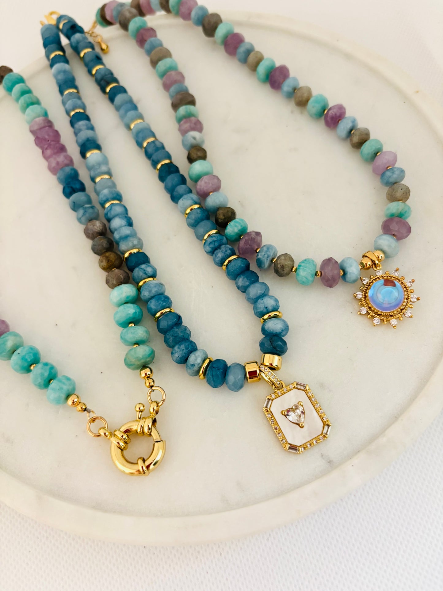 Aqua Heart Charm Necklace