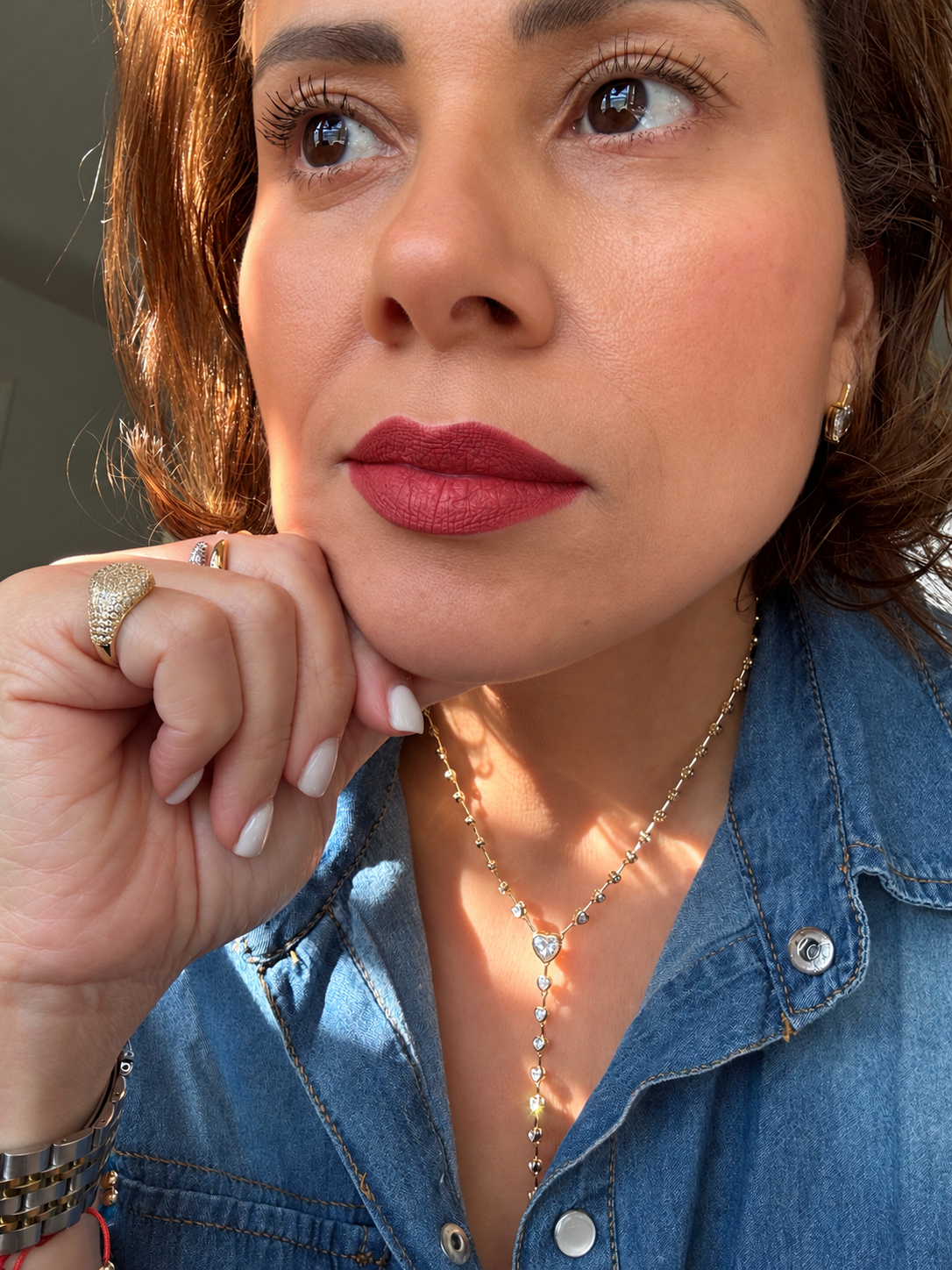 Golden Sparkling Heart Lariat Necklace