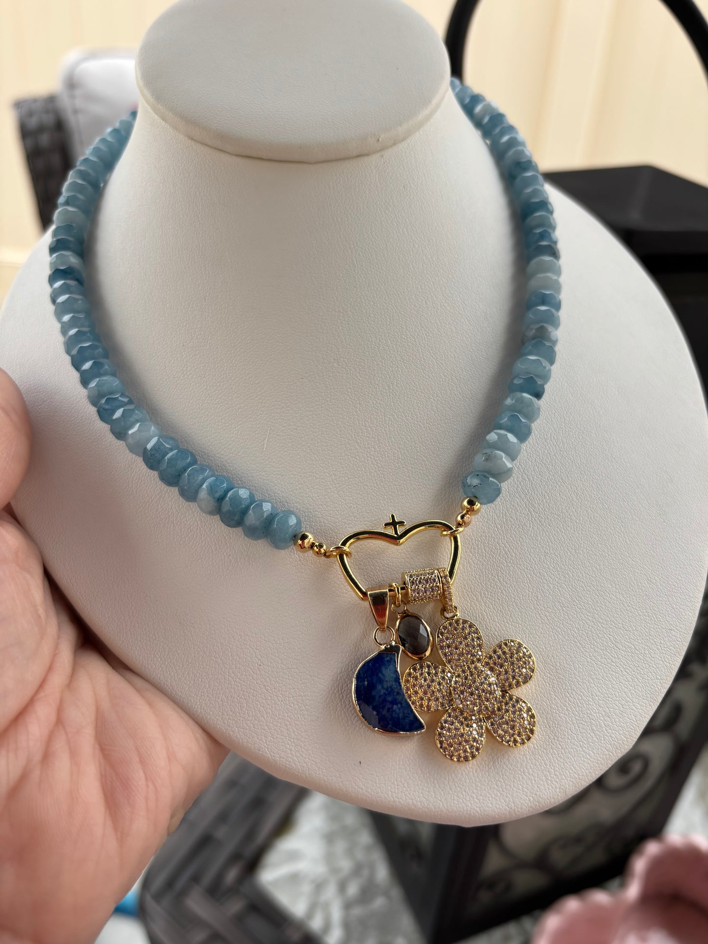 Aquamarine Crown Charm Necklace