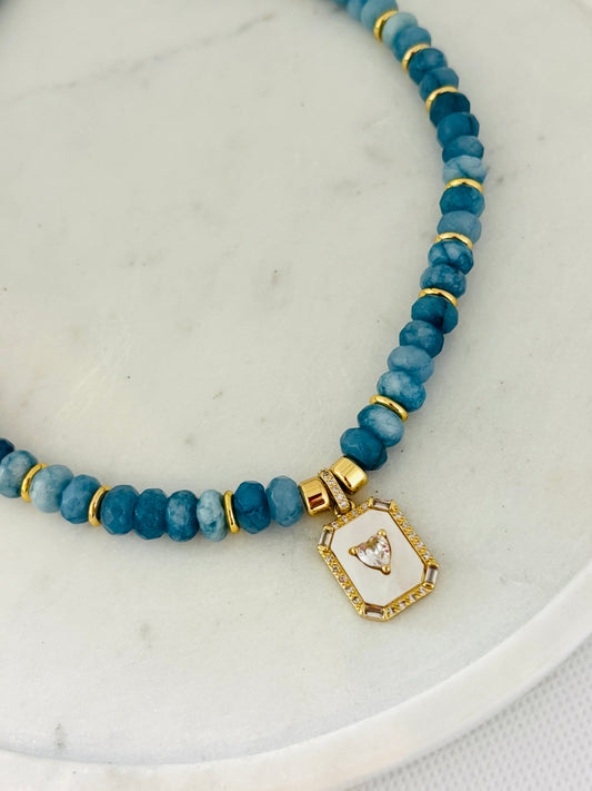 Aqua Heart Charm Necklace