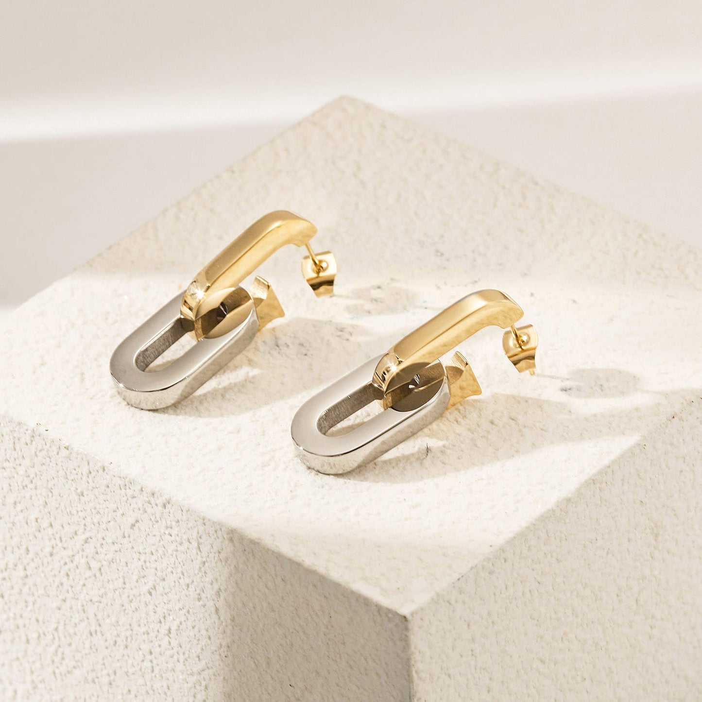 Modern Link Drop Earrings – Gold & Silver