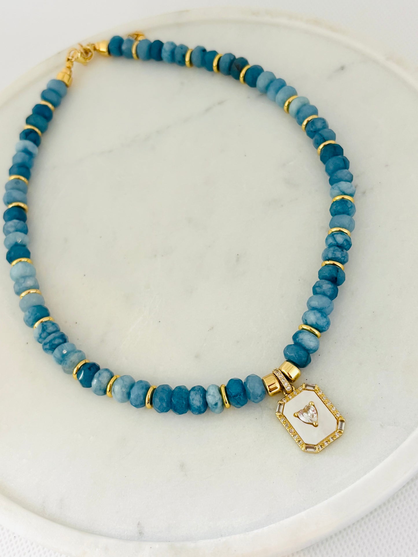 Aqua Heart Charm Necklace