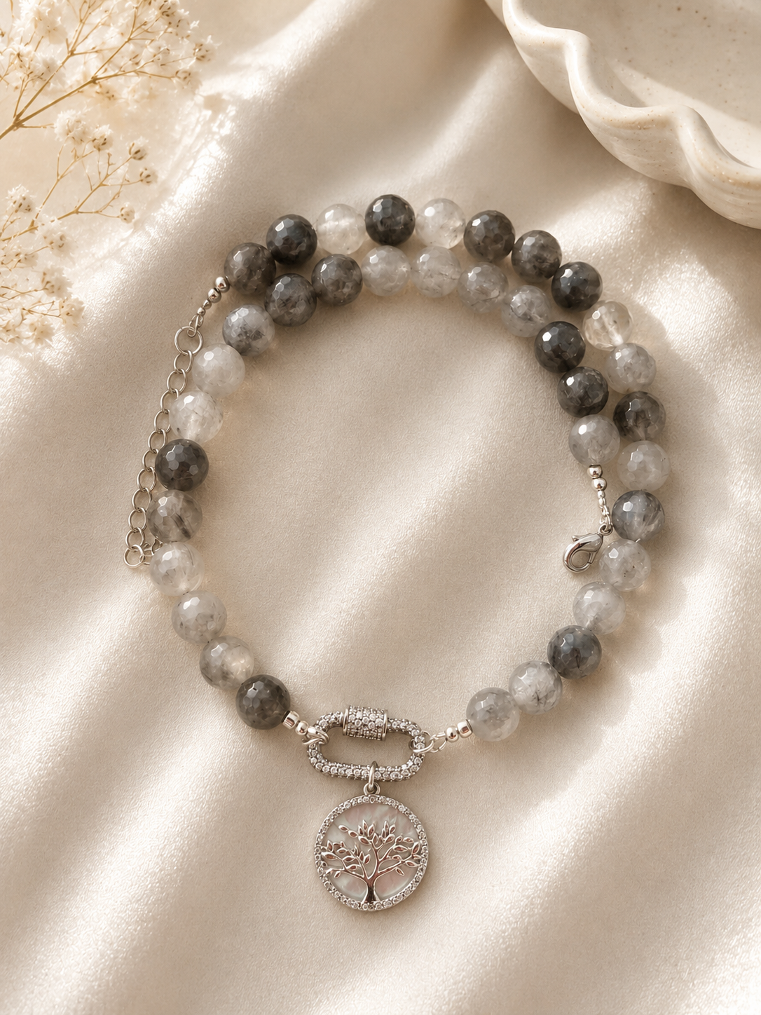 Cloudy Quartz Tree of Life Necklace