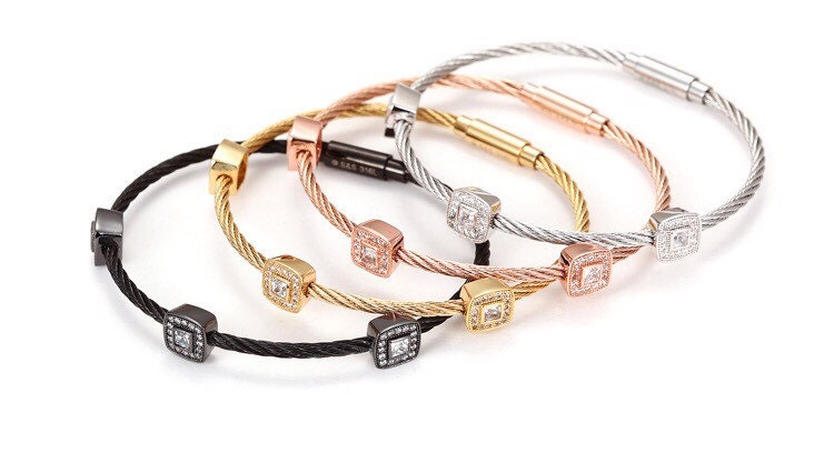 Cable Wire Bracelet with Cubic Zirconia Charm