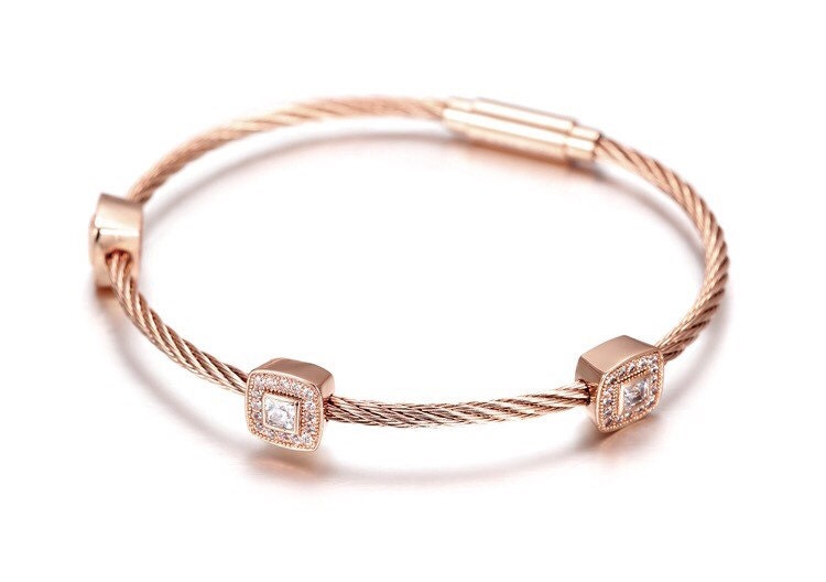 Cable Wire Bracelet with Cubic Zirconia Charm