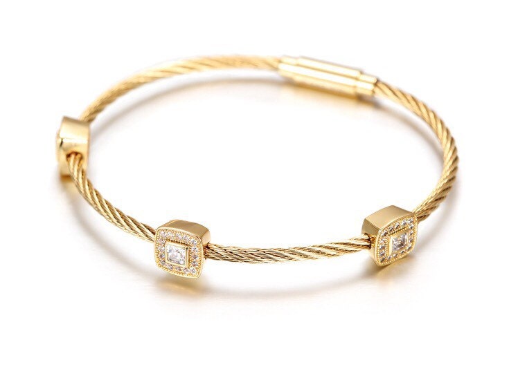 Cable Wire Bracelet with Cubic Zirconia Charm