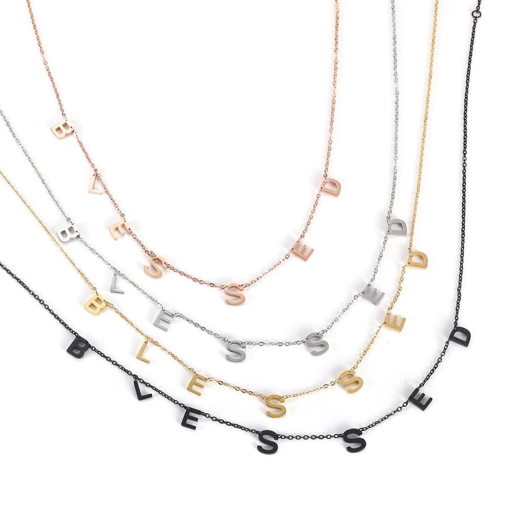 “Blessed” Letter Charm Necklace