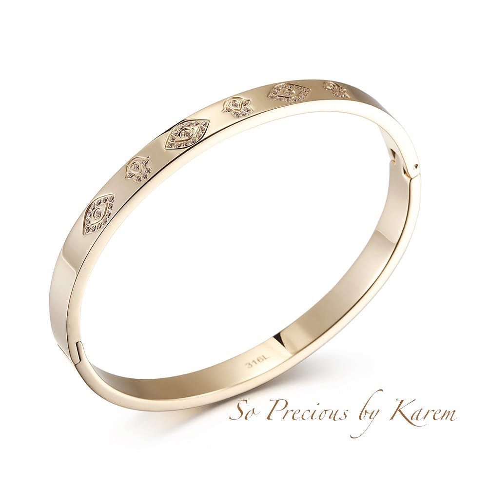Gold Evil Eye & Hamsa Engraved Bangle