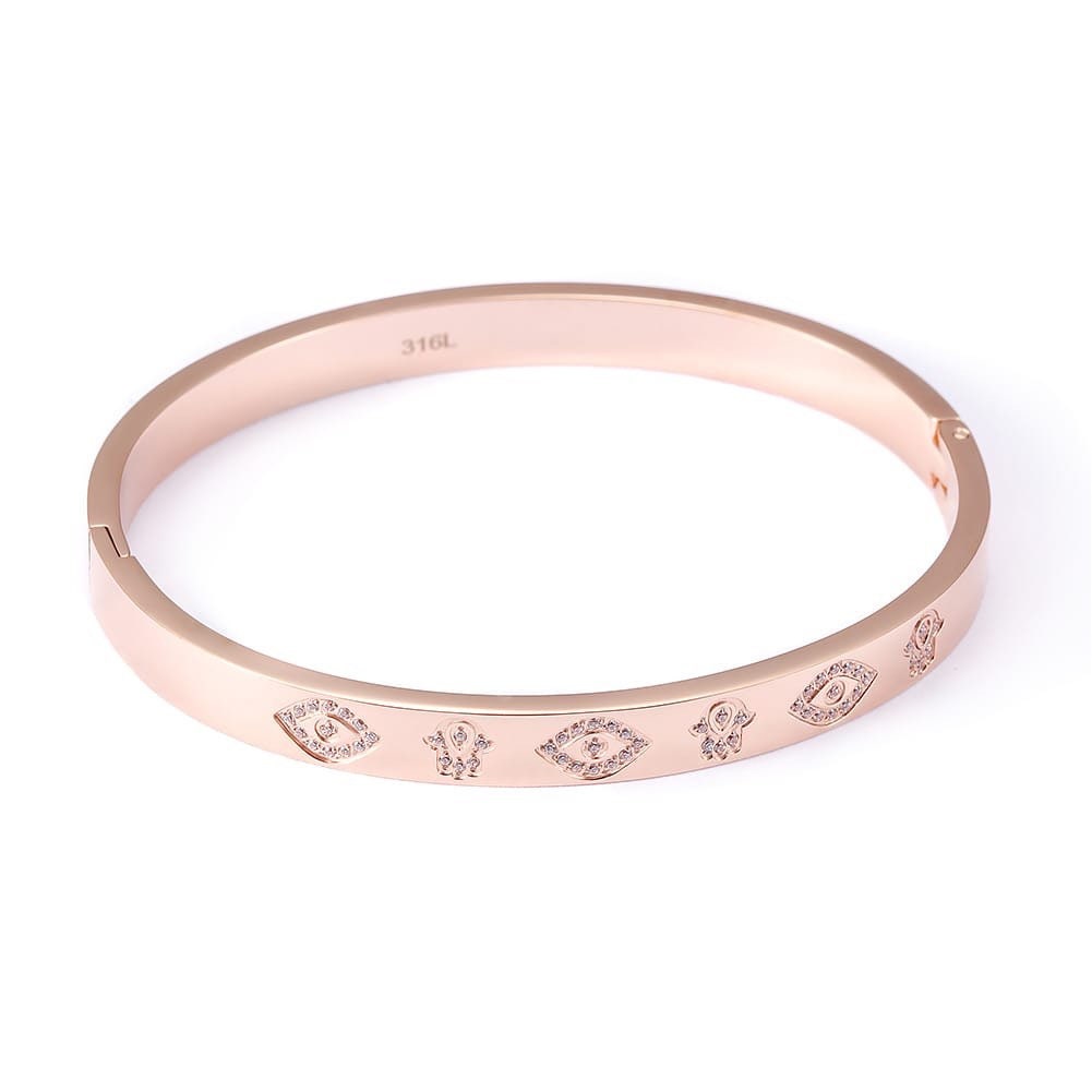 Gold Evil Eye & Hamsa Engraved Bangle