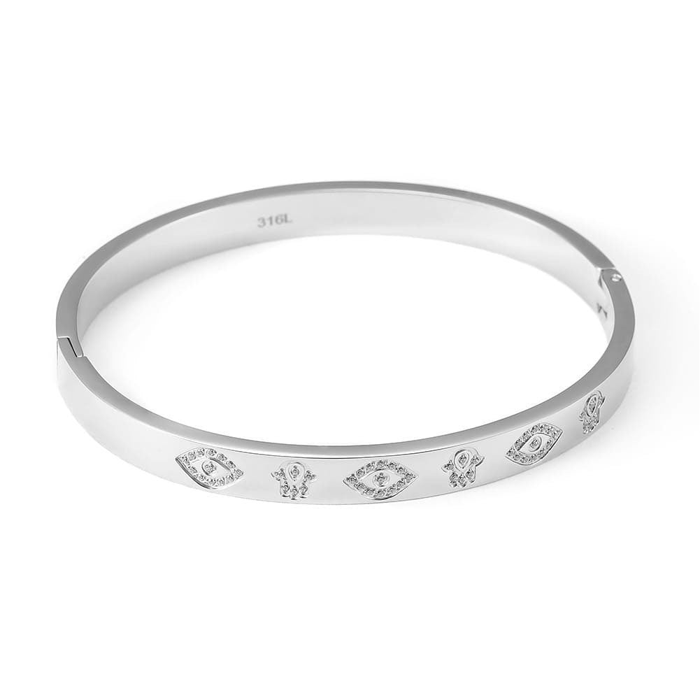 Gold Evil Eye & Hamsa Engraved Bangle