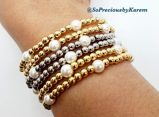 Pearl & Metal Bead Bracelet