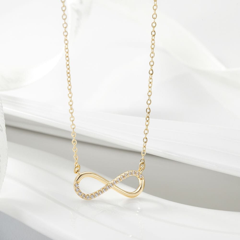 Gold Infinity Necklace with Cubic Zirconia Accents