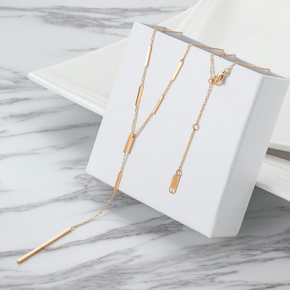Y Lariat block necklace