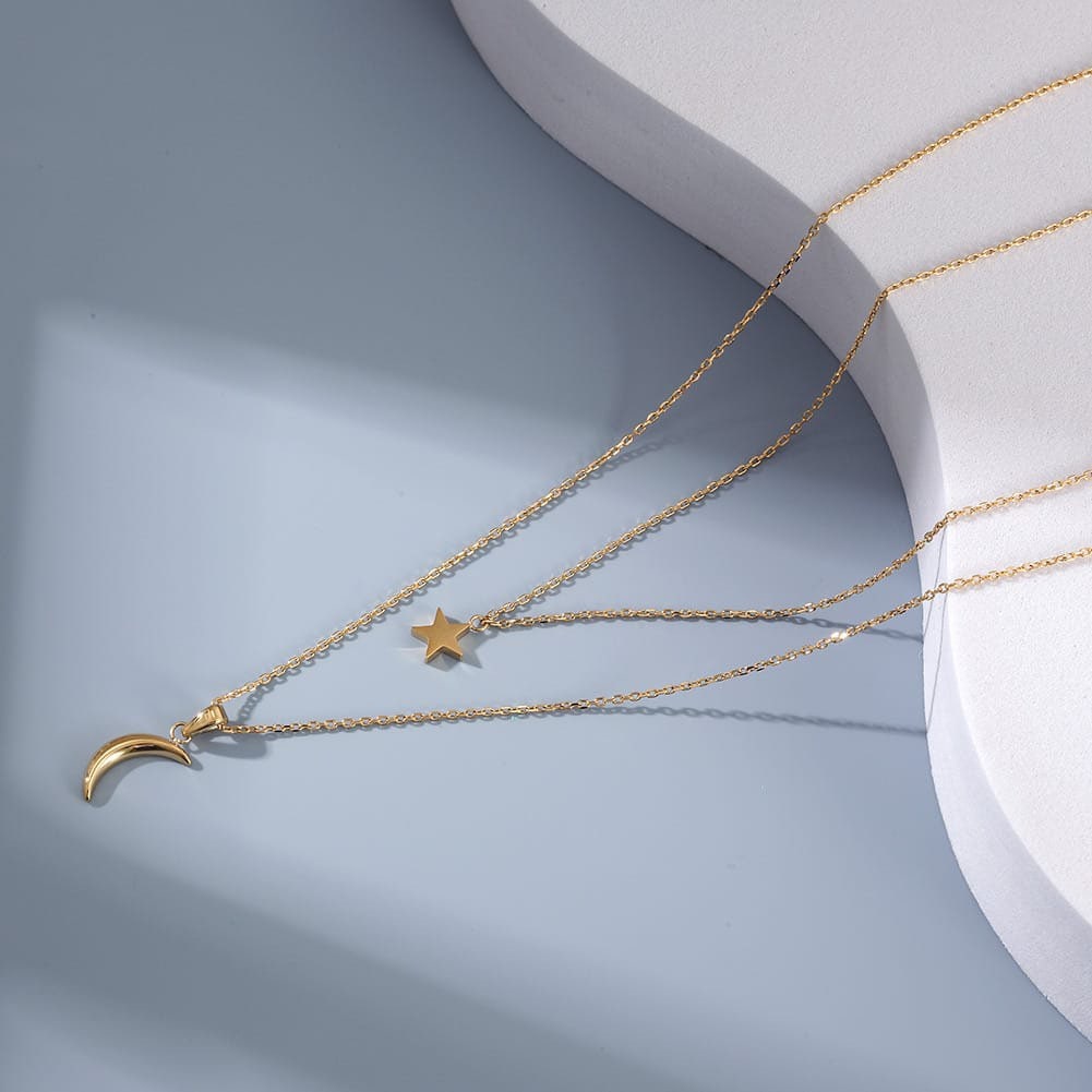 Celestial Duo Necklace – Moon & Star Layered Pendant