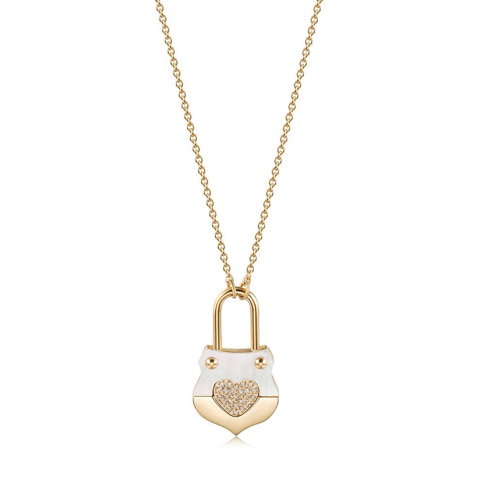 Gold Heart Lock Pendant Necklace