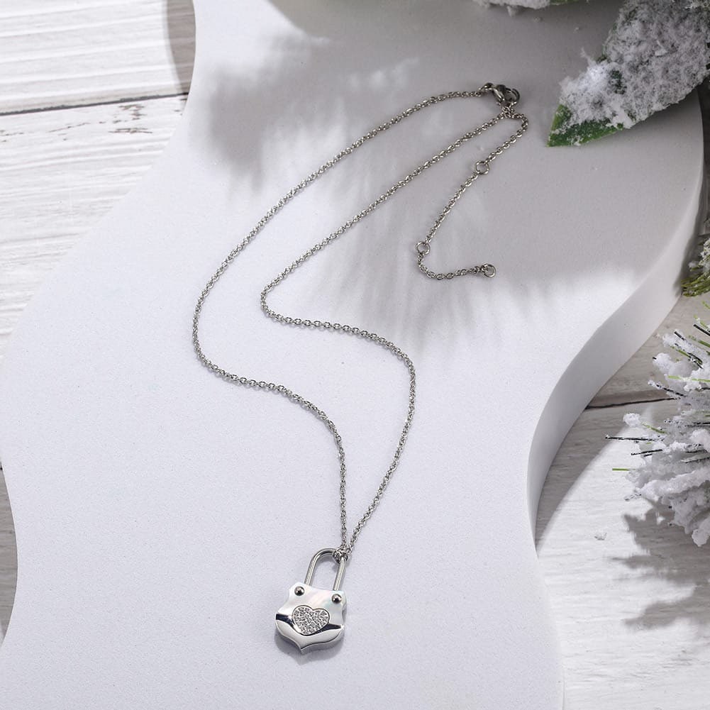 Gold Heart Lock Pendant Necklace