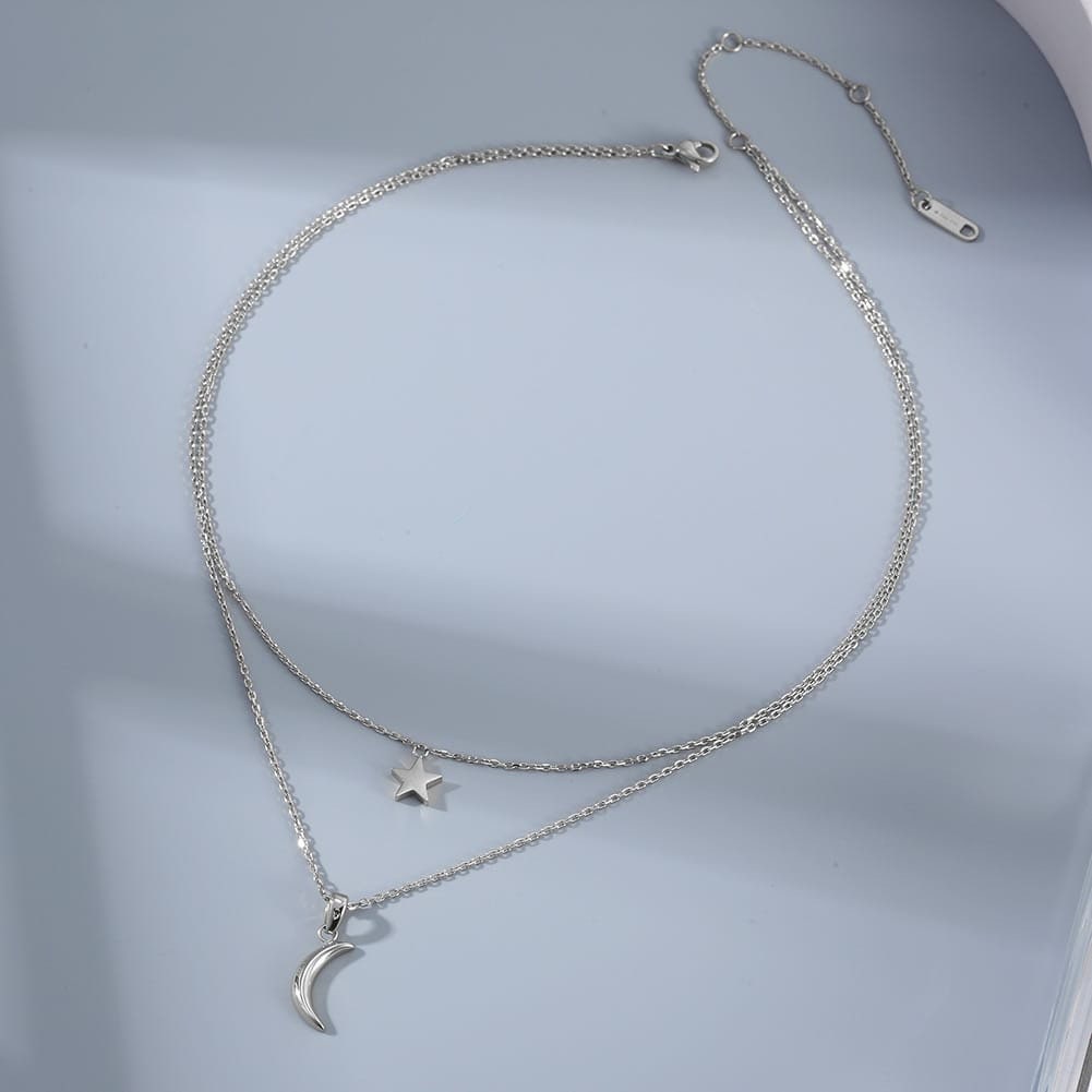 Celestial Duo Necklace – Moon & Star Layered Pendant