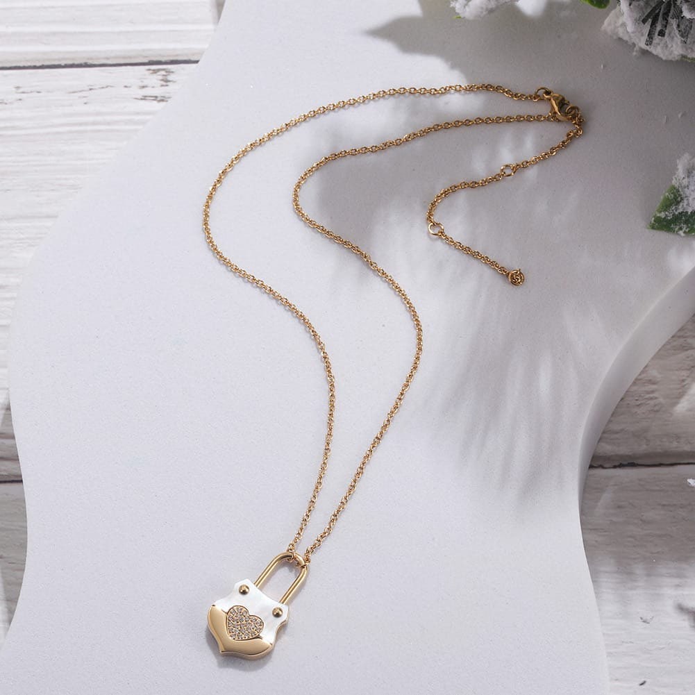 Gold Heart Lock Pendant Necklace