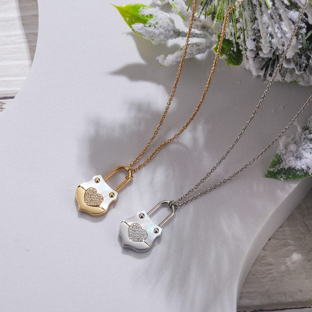 Gold Heart Lock Pendant Necklace