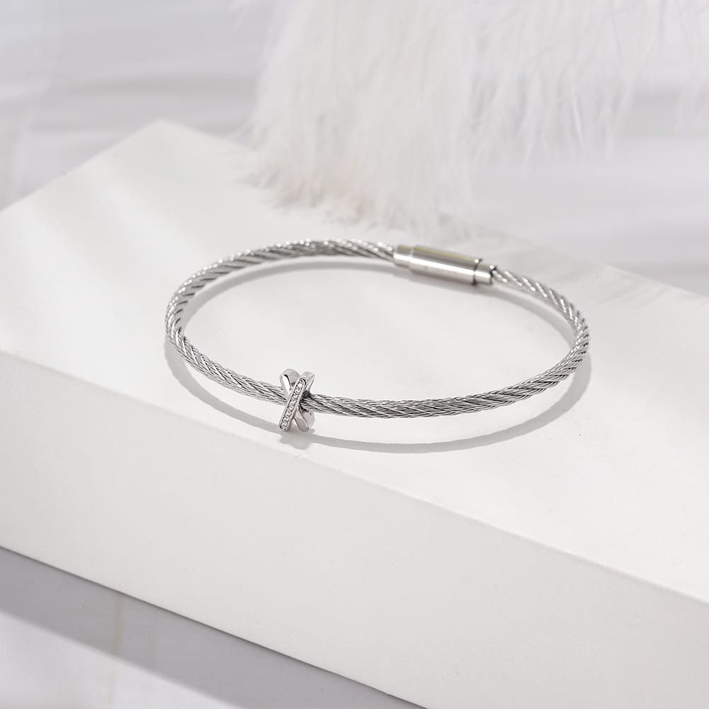 Minimalist Cable Wire Bangle with Elegant “X” Accent
