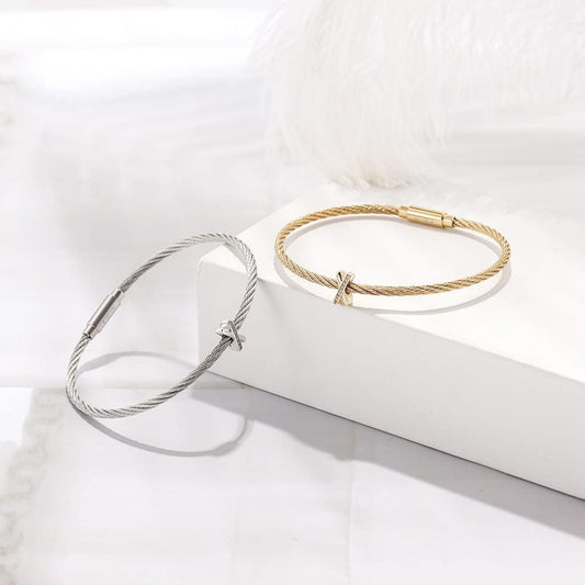 Minimalist Cable Wire Bangle with Elegant “X” Accent