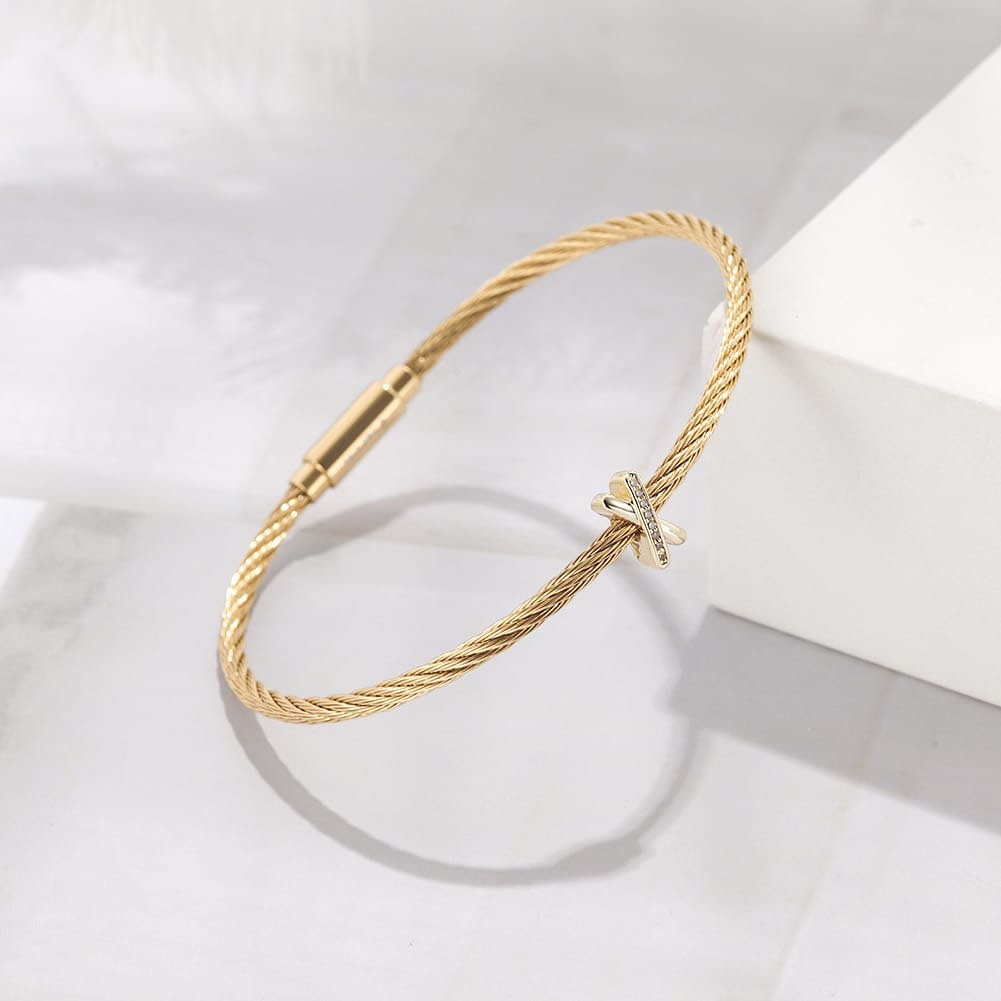 Minimalist Cable Wire Bangle with Elegant “X” Accent