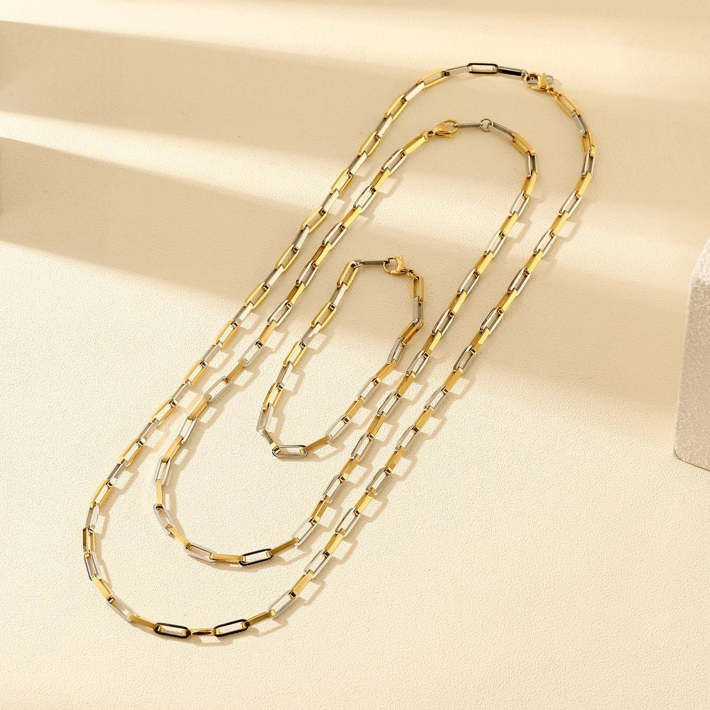 Two-Tone Rectangle Link Chain Necklace