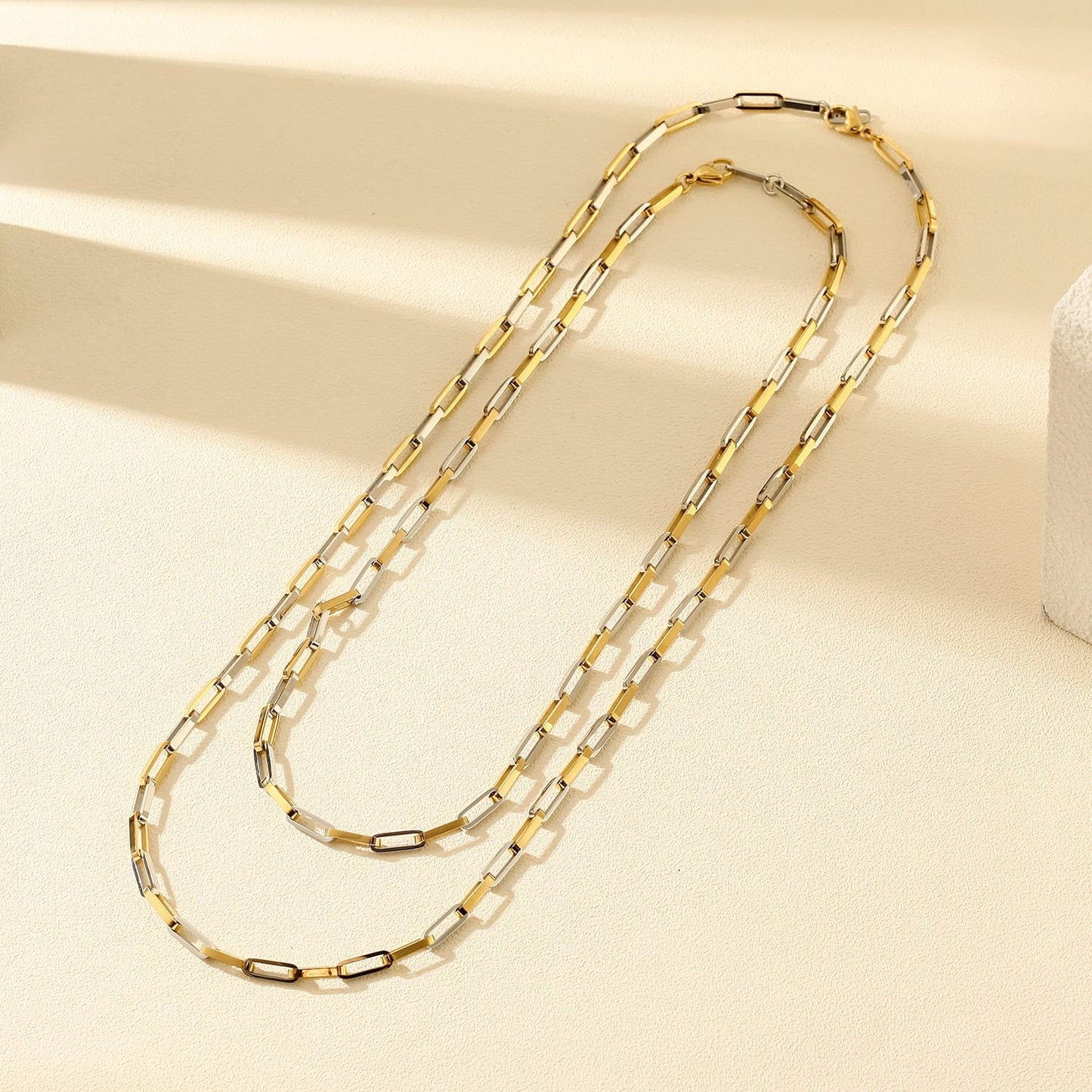 Two-Tone Rectangle Link Chain Necklace