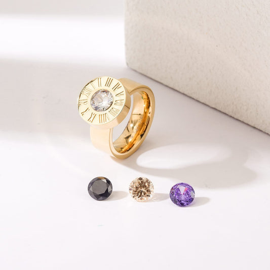 Interchangeable Gemstone Statement Ring – Gold Finish