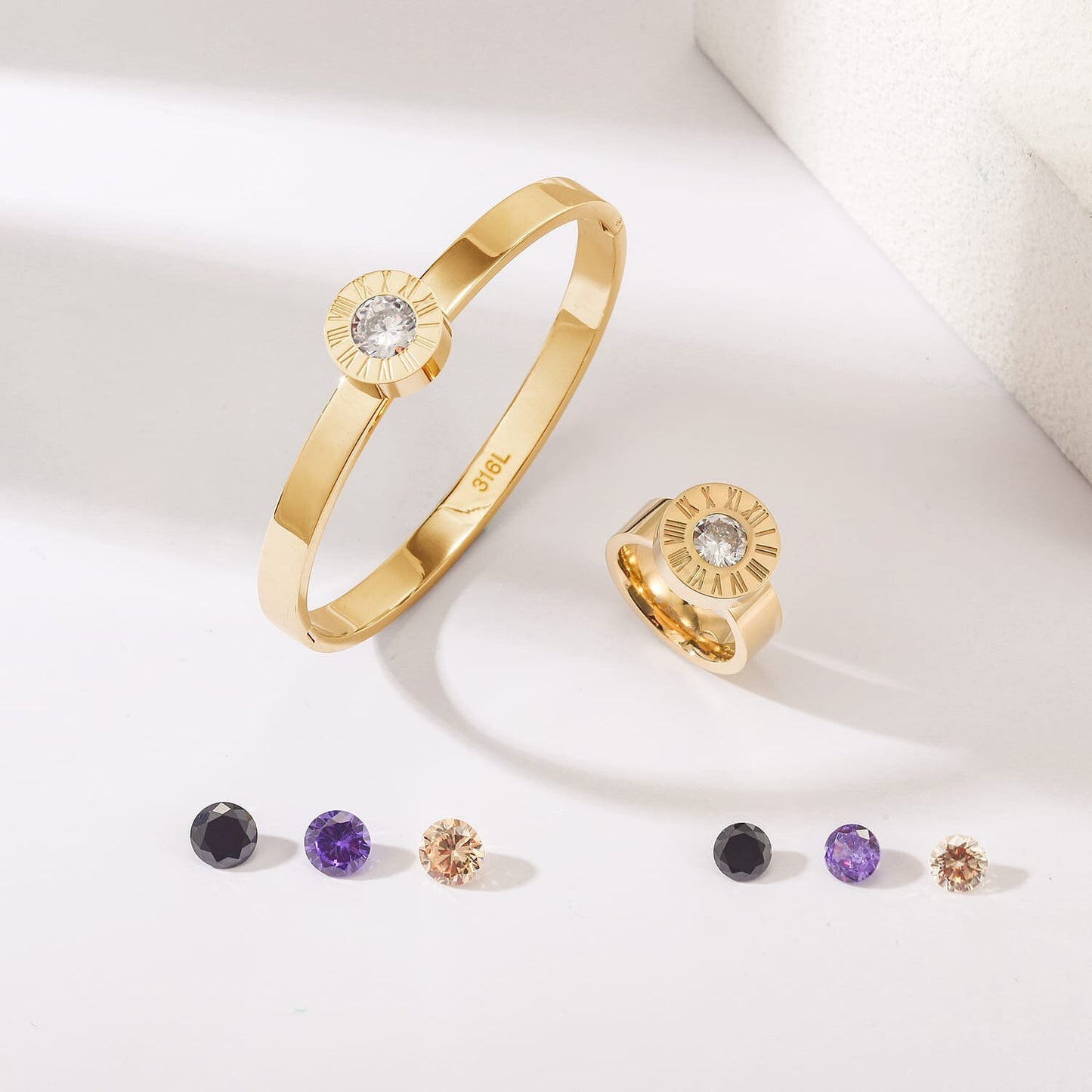 Interchangeable Gemstone Statement Ring – Gold Finish