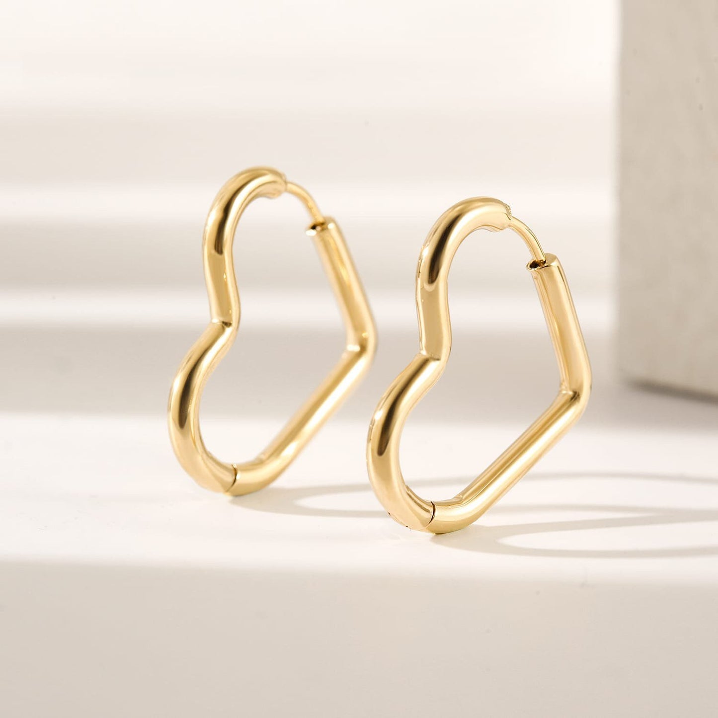 Modern Gold Heart Hoop Earrings