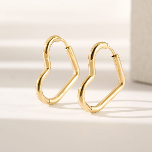 Modern Gold Heart Hoop Earrings