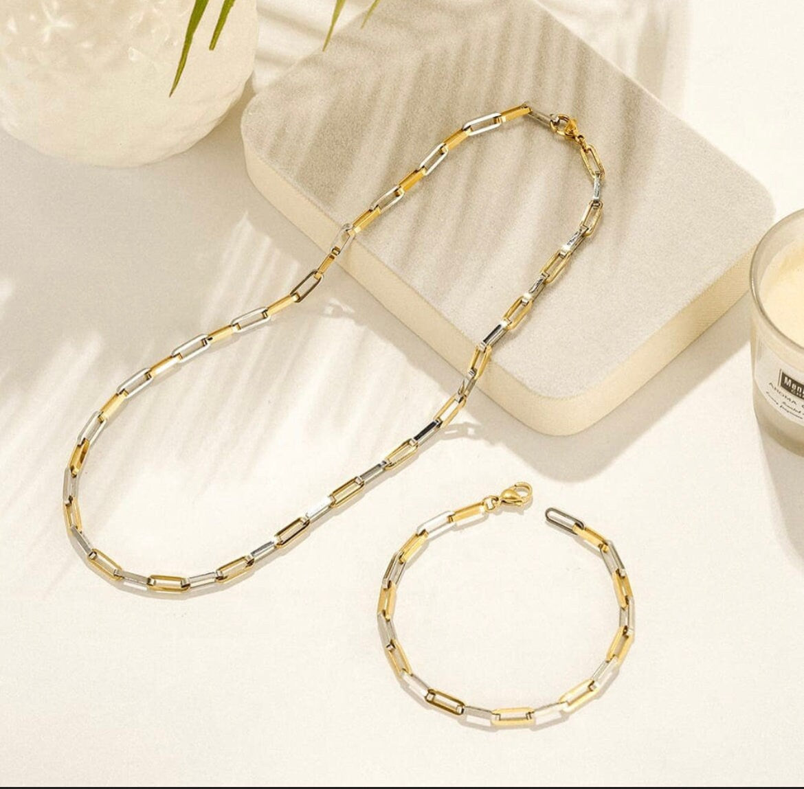 Two tone link chain bracelet