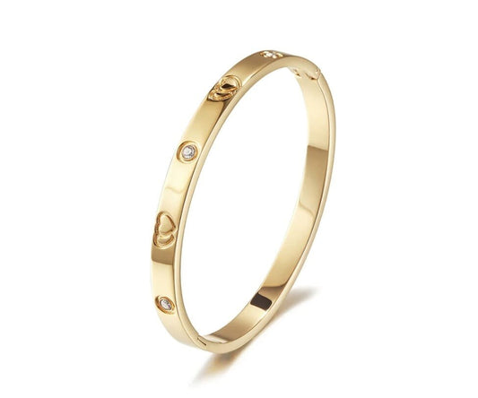 Gold-Tone Heart & Crystal Bangle