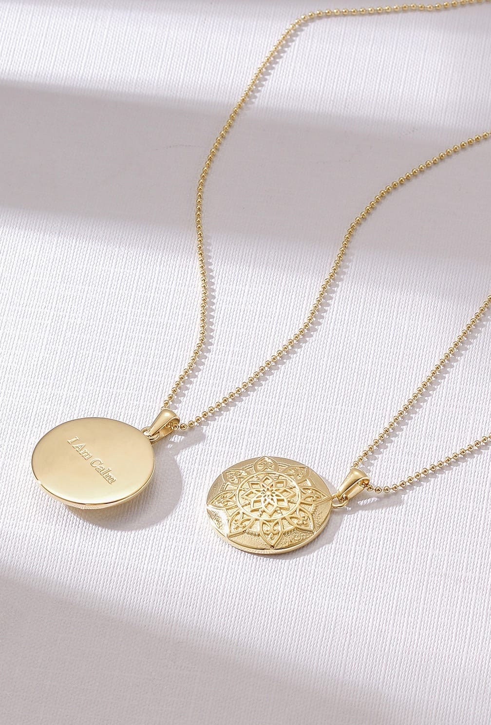 “I Am Calm” mandala charm necklace