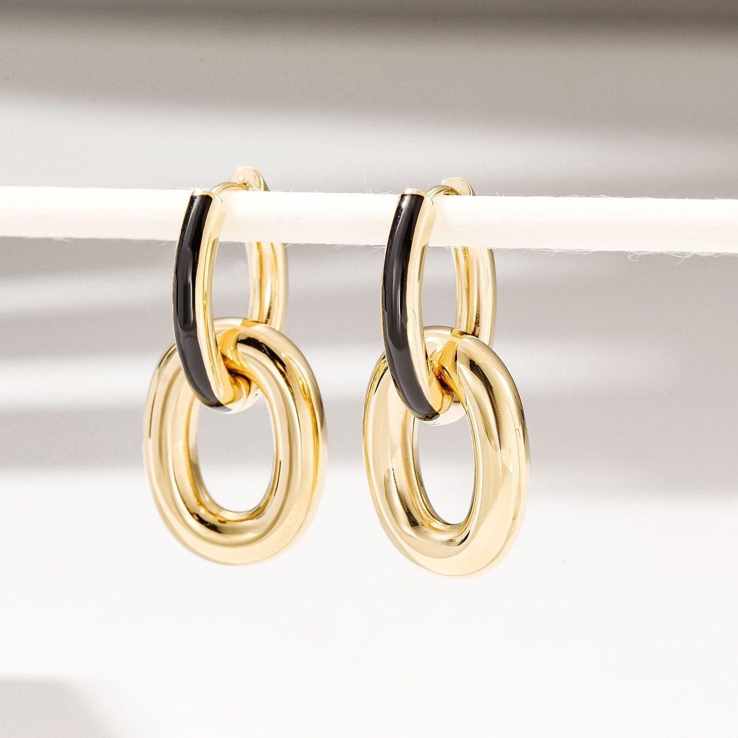 Bold Link Drop Earrings – Gold & Color Enamel