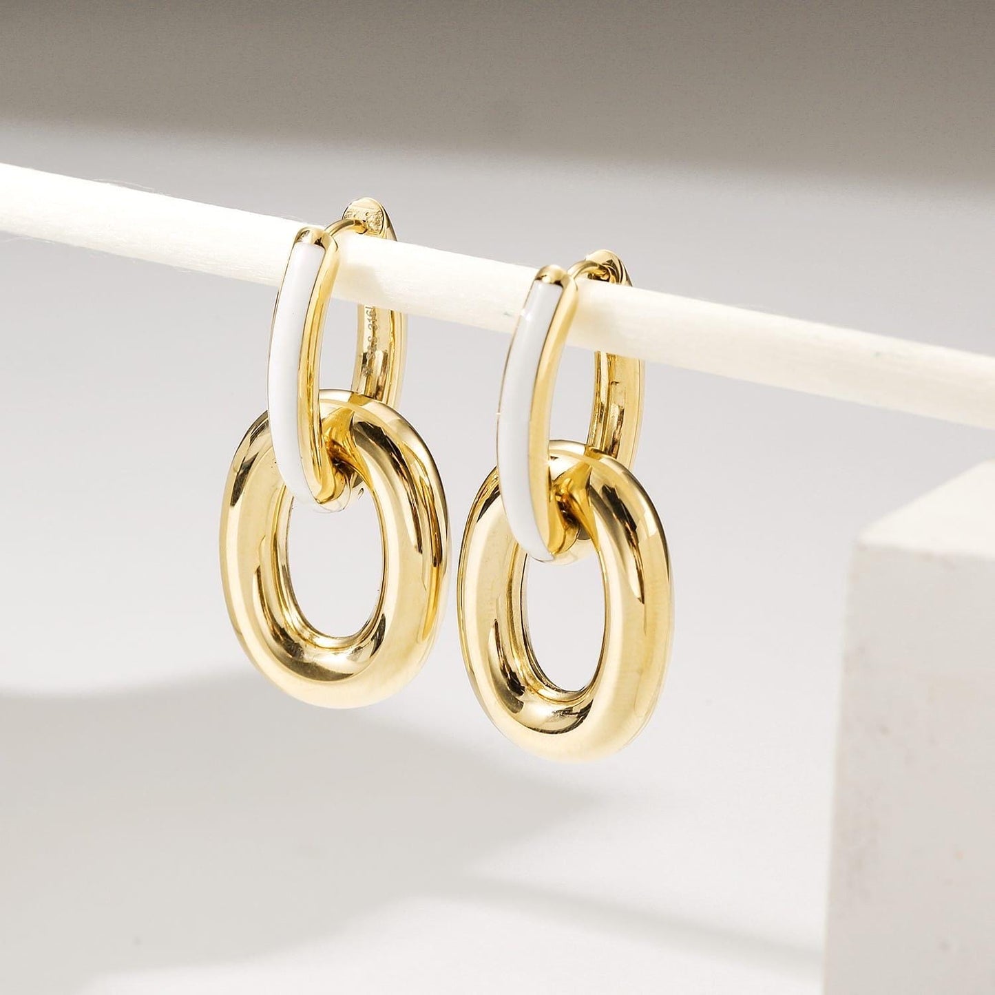 Bold Link Drop Earrings – Gold & Color Enamel