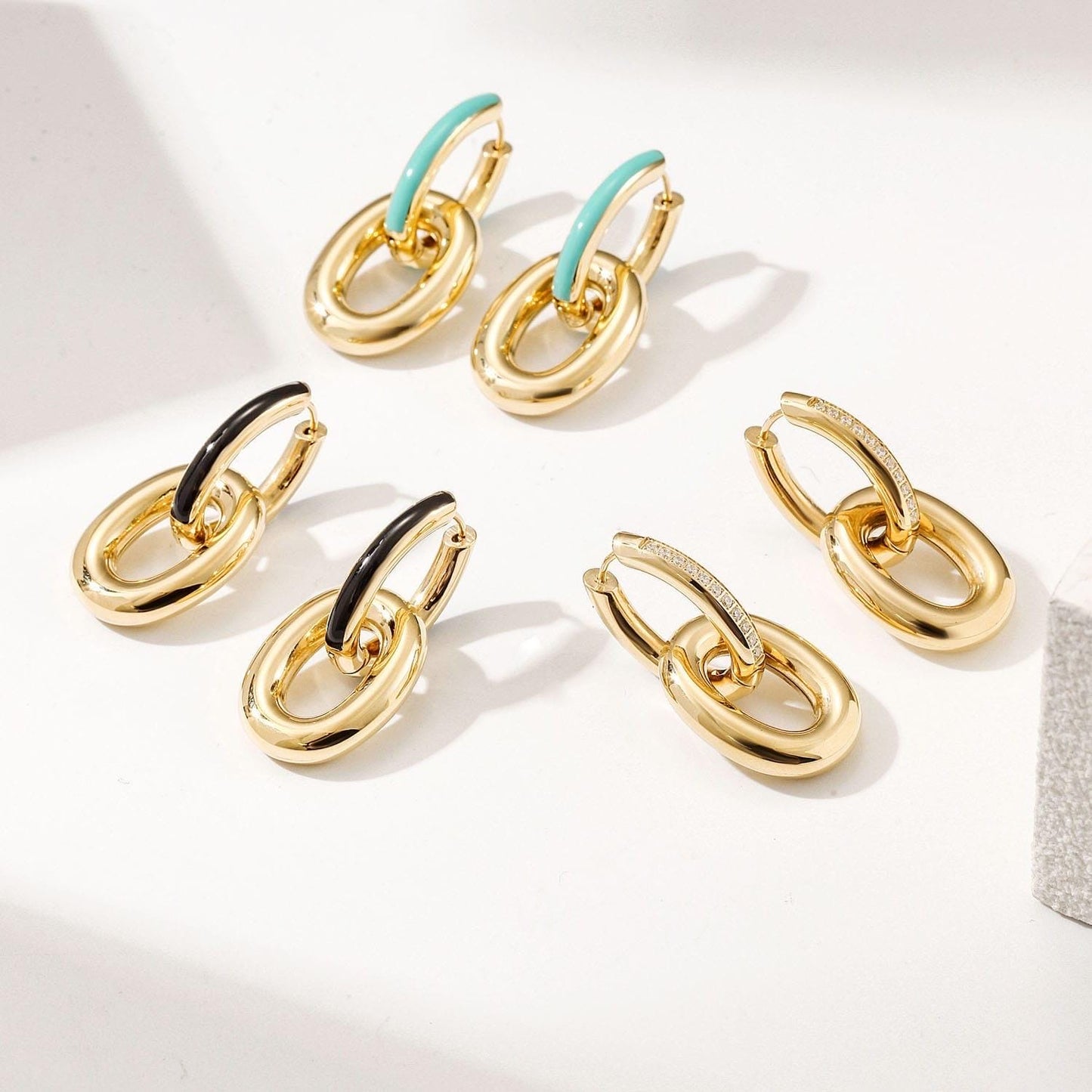 Bold Link Drop Earrings – Gold & Color Enamel