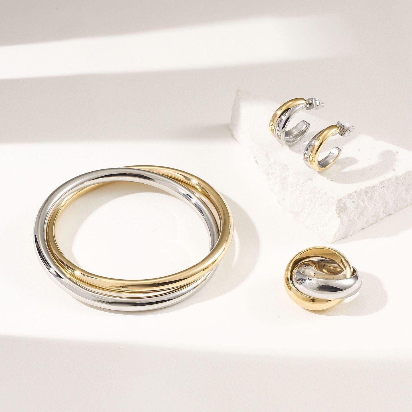 Interlocking Duo-Tone Bangle Bracelet