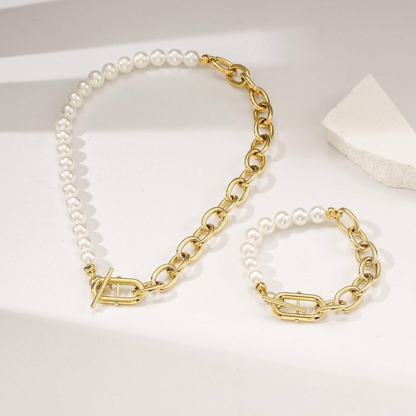 Pearl & Gold Chain Link Necklace