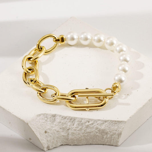 Pearl & Gold Chain Link Bracelet