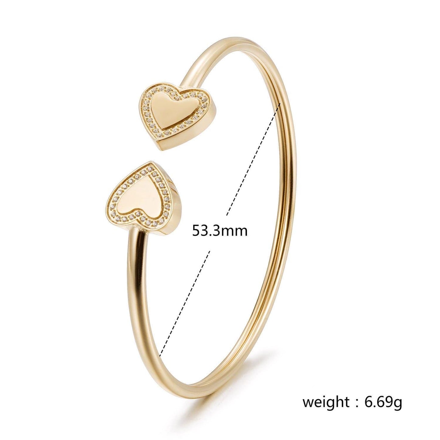 Double Heart Open Cuff Bracelet