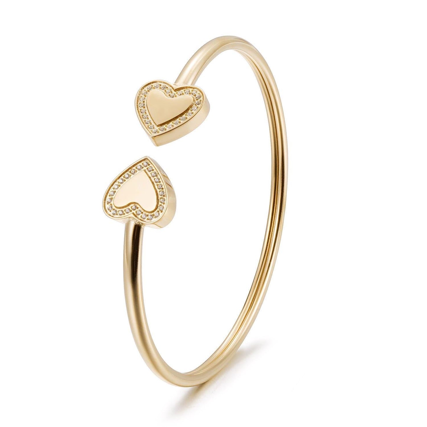 Double Heart Open Cuff Bracelet