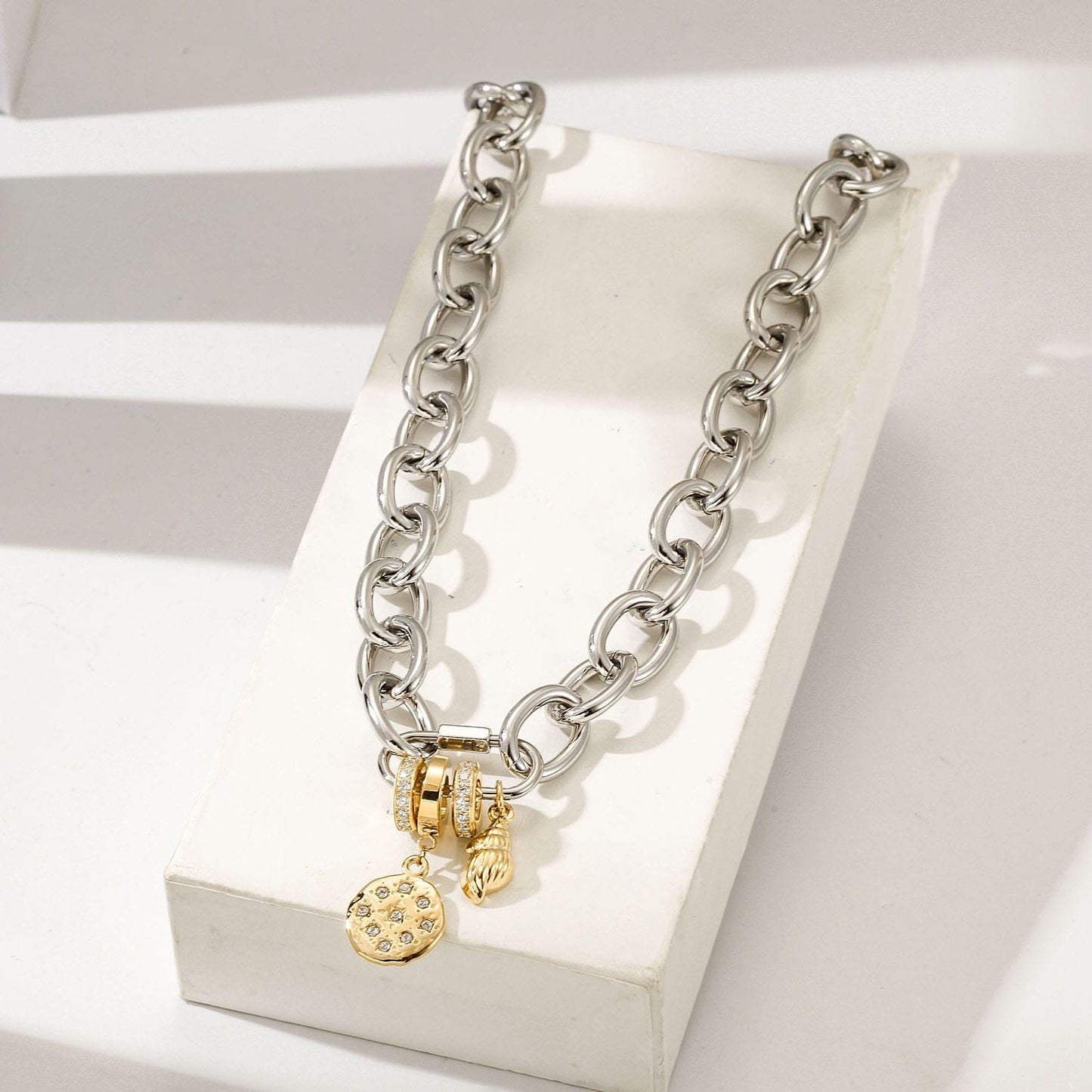 Bold Chain Necklace with Gold Charms